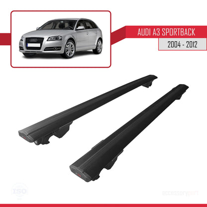 Compatible with Audi A3 (8PA) Sportback 2004-2012 HOOK Model Roof Rack Black 2 Aluminium Bars