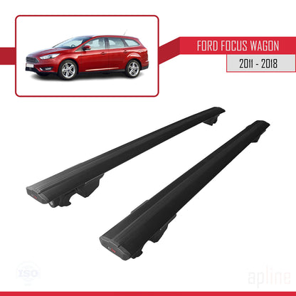 Compatible with Ford Focus 3 (C346) SW 2011-2018 HOOK Model Car Roof Rack Cross Bar Black Aluminium 2 Bars