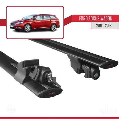 Compatible with Ford Focus 3 (C346) SW 2011-2018 HOOK Model Car Roof Rack Cross Bar Black Aluminium 2 Bars