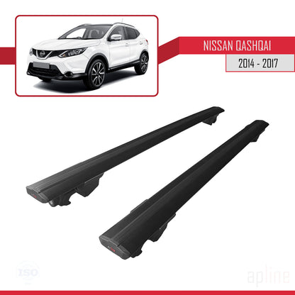 Compatible with Nissan Qashqai 2 (J11) Pre-Facelift 2014-2017 HOOK Model Car Roof Rack Cross Bar Black Aluminium 2 Bars