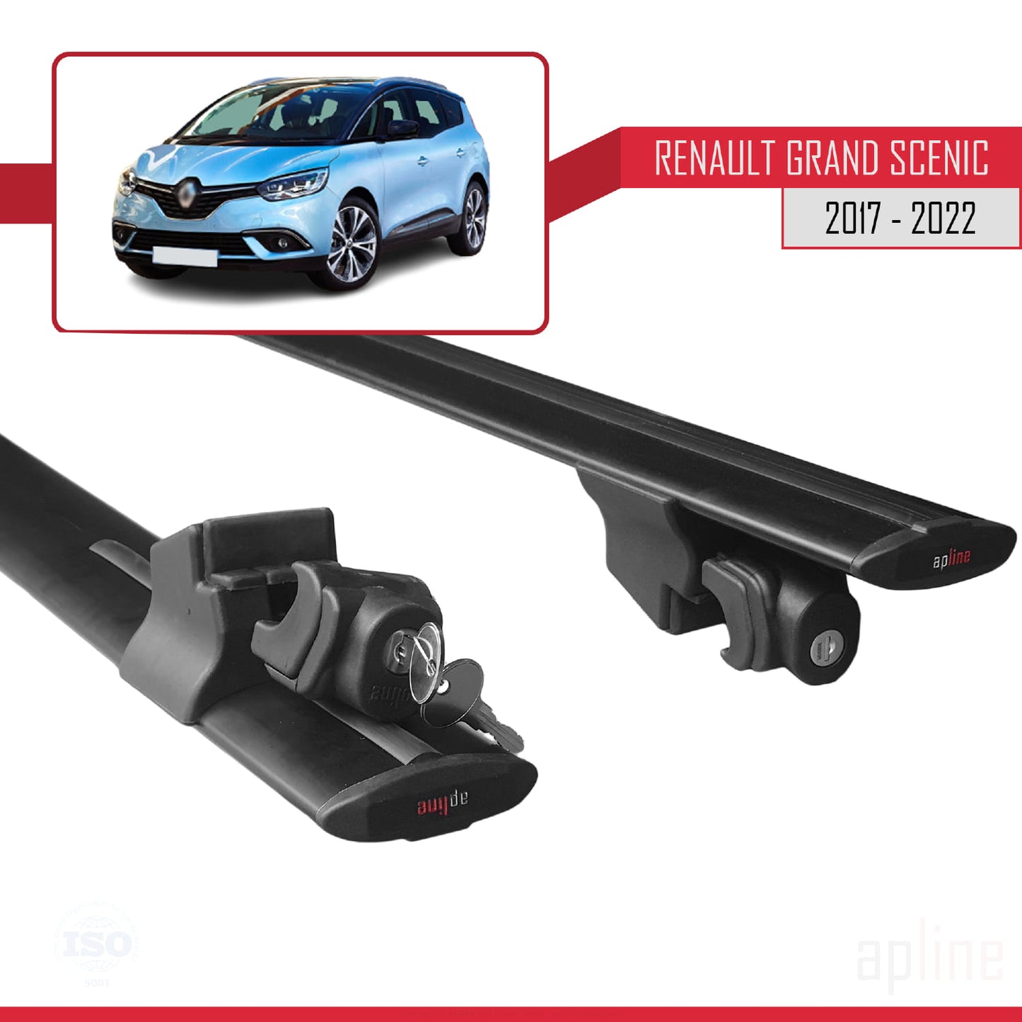 Compatible with Renault Grand Scenic 4 2017-2022 HOOK Model Car Roof Rack Cross Bar Black Aluminium 2 Bars