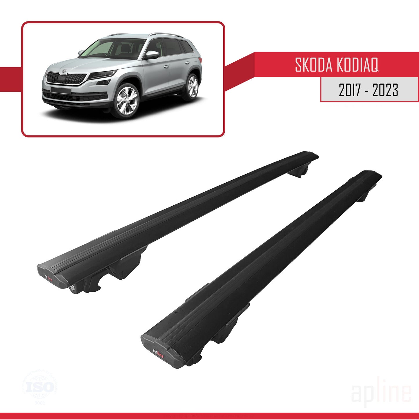 Compatible with Skoda Kodiaq 2017-2023 HOOK Model Car Roof Rack Cross Bar Black Aluminium 2 Bars