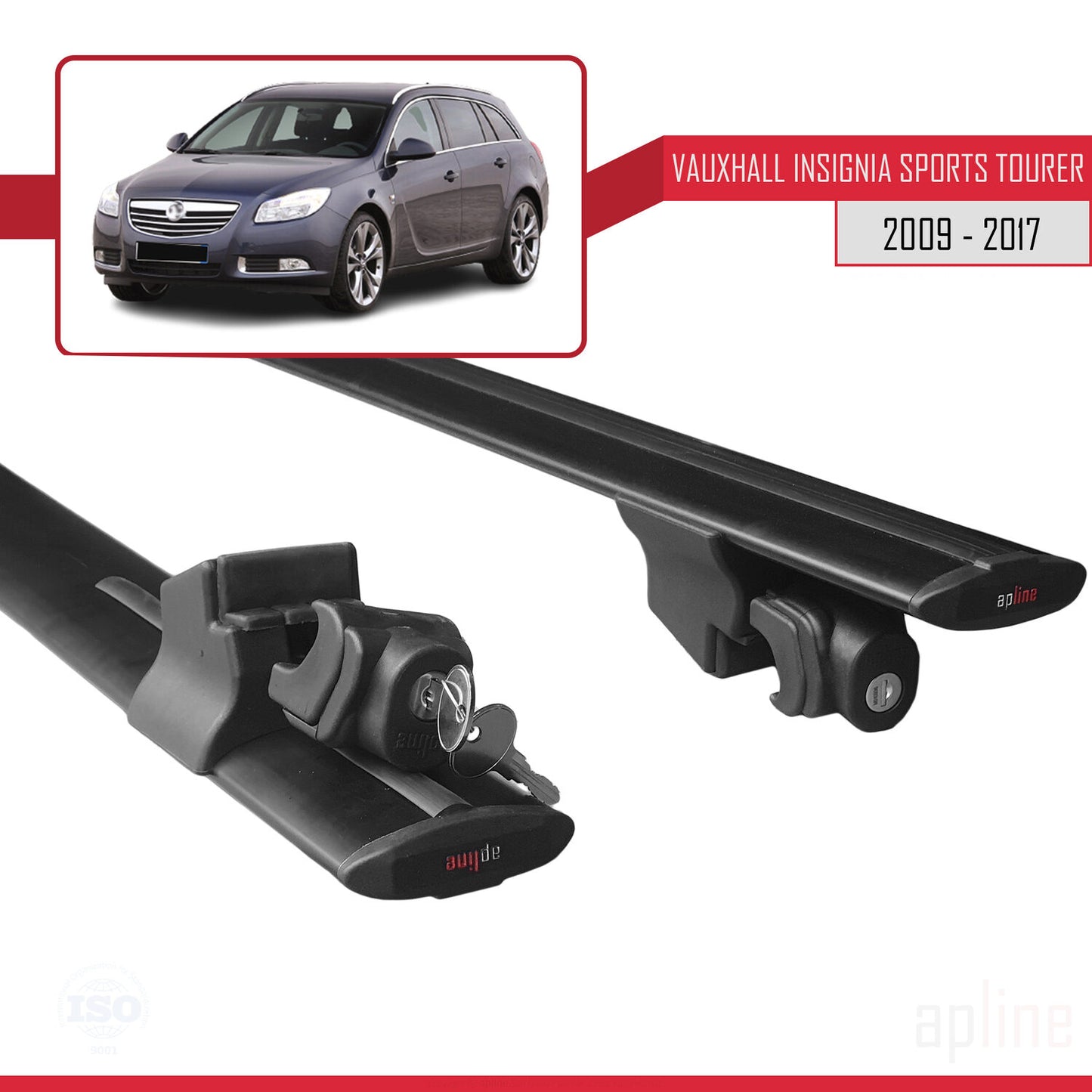 Compatible with Vauxhall Insignia (G09) ST 2009-2017 HOOK Model Car Roof Rack Cross Bar Black Aluminium 2 Bars