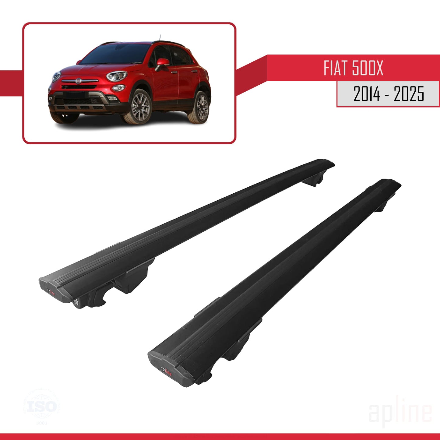 Compatible with Fiat 500X 2014-2025 HOOK Model Car Roof Rack Cross Bar Black Aluminium 2 Bars