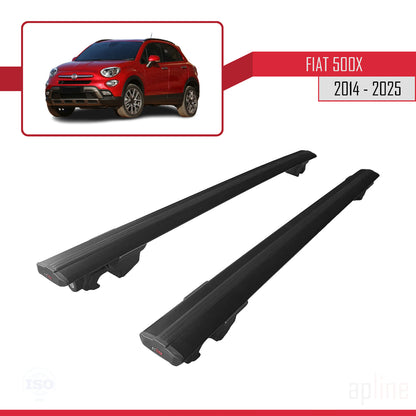 Compatible with Fiat 500X 2014-2025 HOOK Model Car Roof Rack Cross Bar Black Aluminium 2 Bars