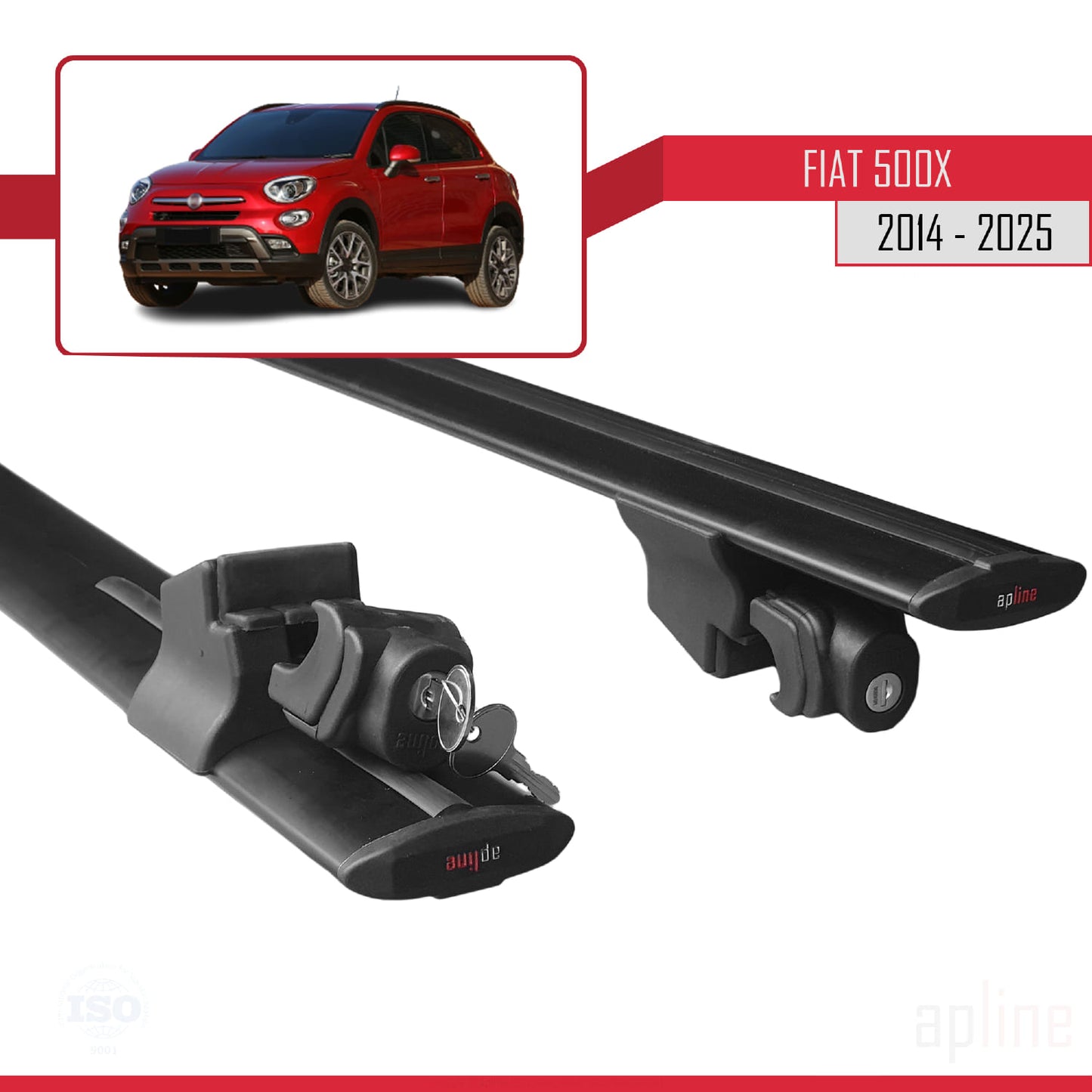 Compatible with Fiat 500X 2014-2025 HOOK Model Car Roof Rack Cross Bar Black Aluminium 2 Bars