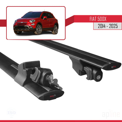 Compatible with Fiat 500X 2014-2025 HOOK Model Car Roof Rack Cross Bar Black Aluminium 2 Bars