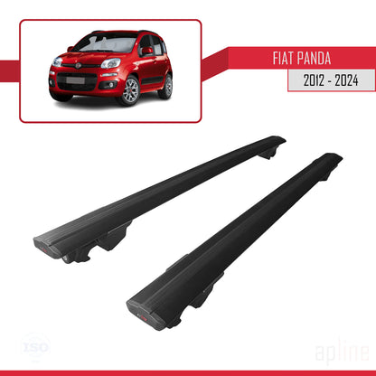 Compatible with Fiat Panda 3 (319) 2012-2024 HOOK Model Car Roof Rack Cross Bar Black Aluminium 2 Bars
