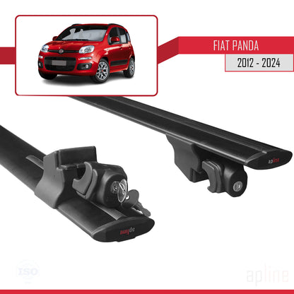 Compatible with Fiat Panda 3 (319) 2012-2024 HOOK Model Car Roof Rack Cross Bar Black Aluminium 2 Bars