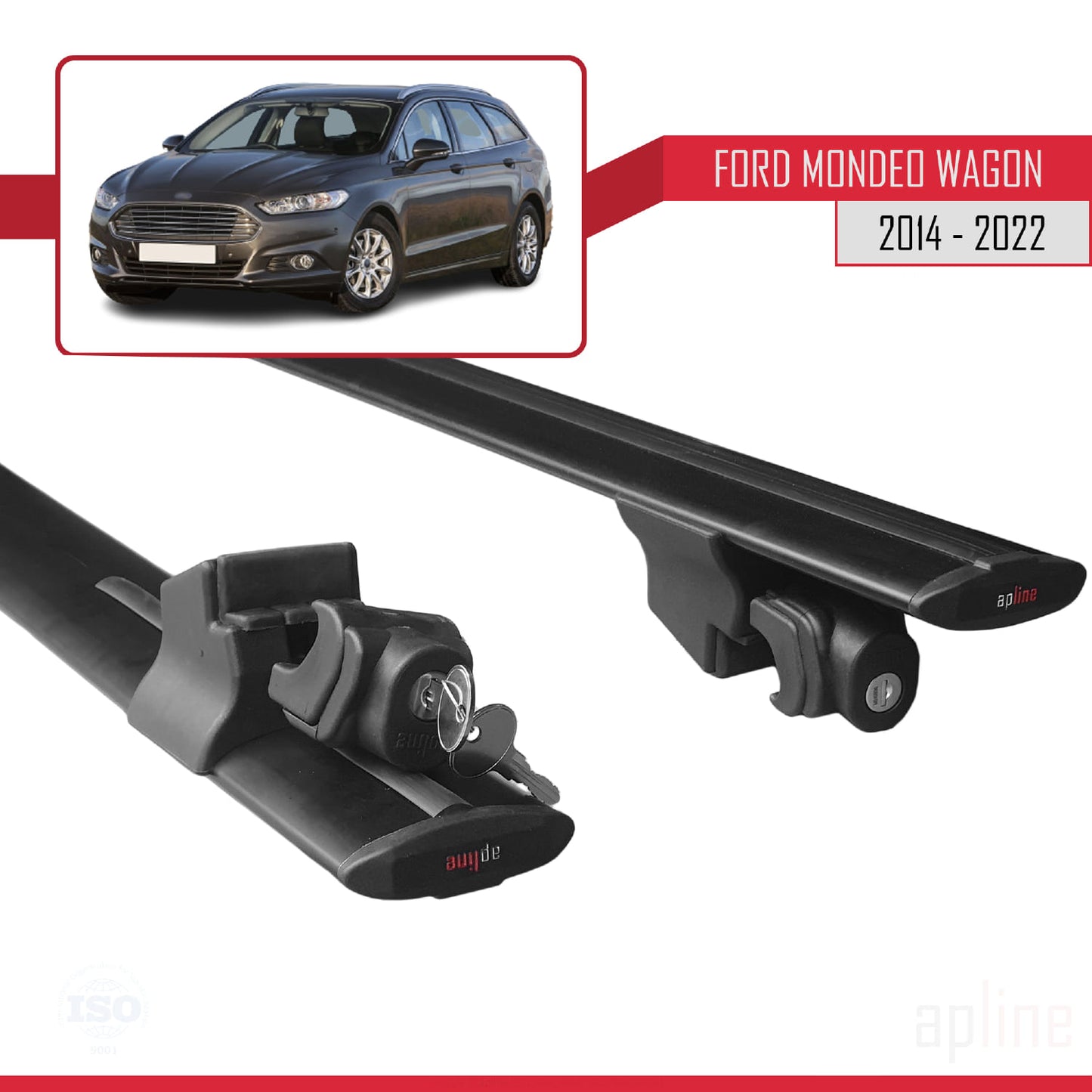 Compatible with Ford Mondeo 4 (CD391) SW 2014-2021 HOOK Model Car Roof Rack Cross Bar Black Aluminium 2 Bars