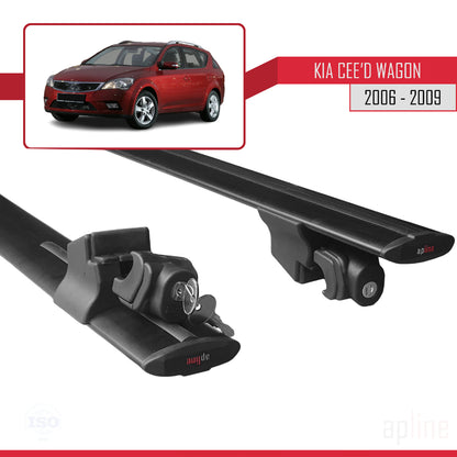 Compatible with Kia Ceed (ED) SW Pre-Facelift 2006-2009 HOOK Model Car Roof Rack Cross Bar Black Aluminium 2 Bars