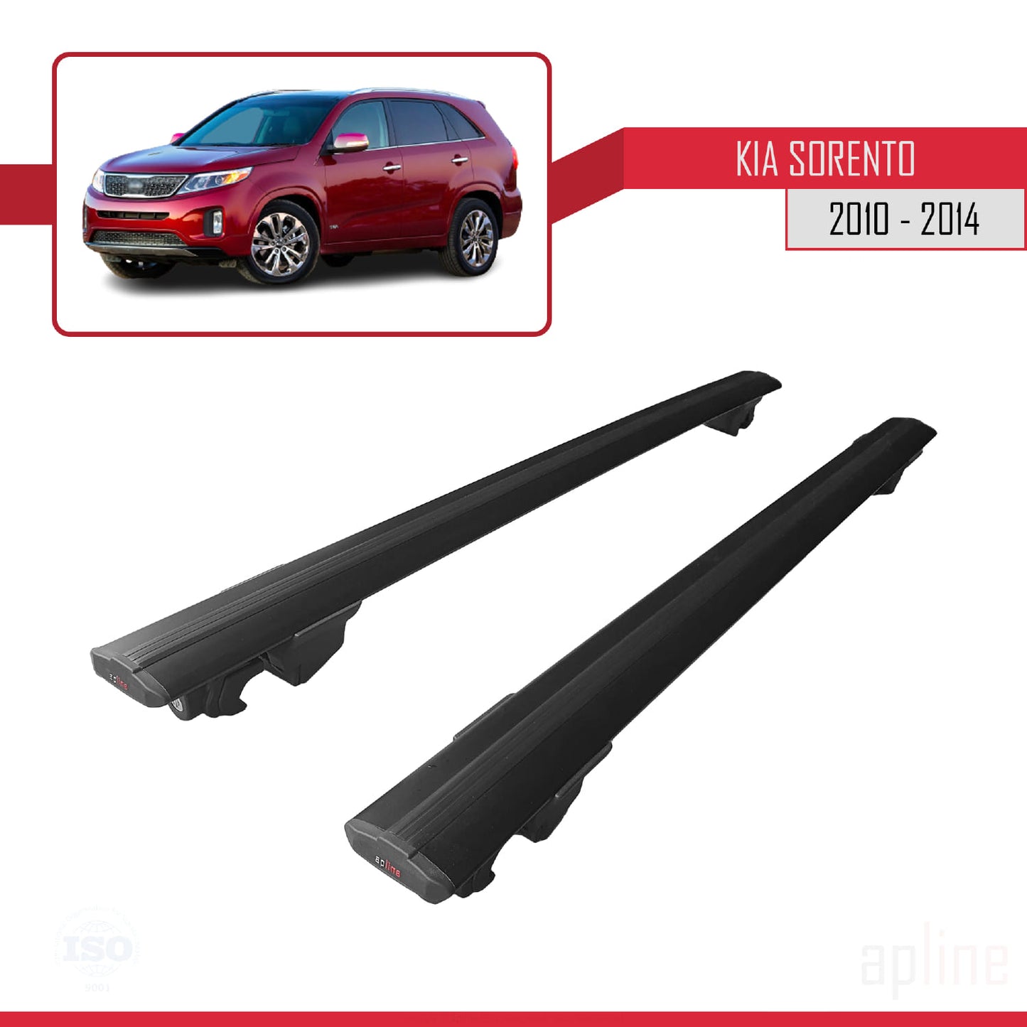 Compatible with Kia Sorento 2 (XM) 2010-2014 HOOK Model Car Roof Rack Cross Bar Black Aluminium 2 Bars