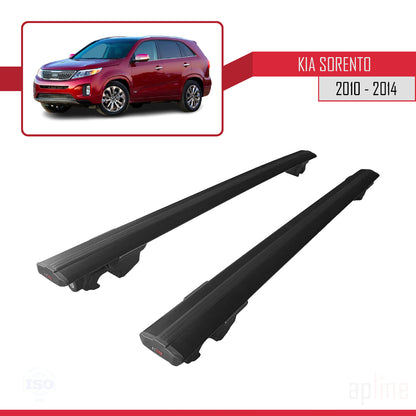Compatible with Kia Sorento 2 (XM) 2010-2014 HOOK Model Car Roof Rack Cross Bar Black Aluminium 2 Bars