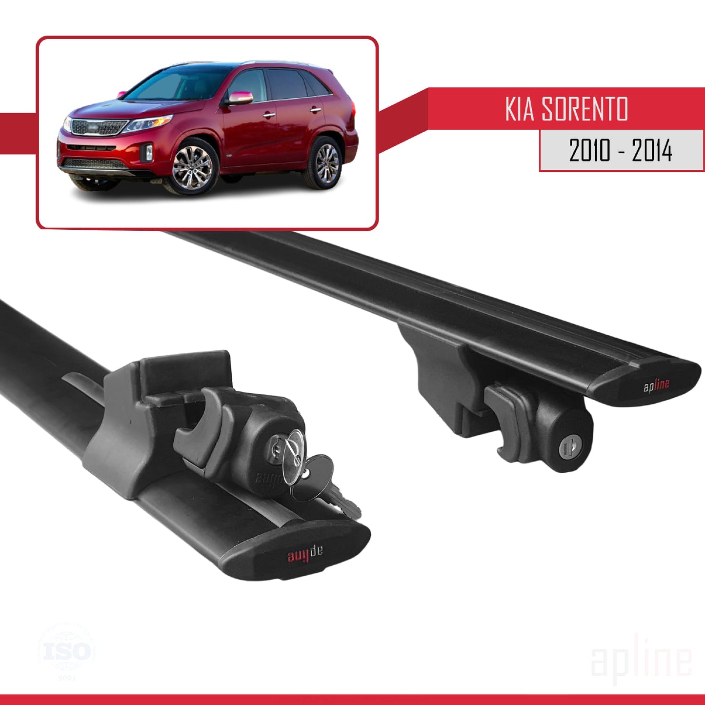 Compatible with Kia Sorento 2 (XM) 2010-2014 HOOK Model Car Roof Rack Cross Bar Black Aluminium 2 Bars