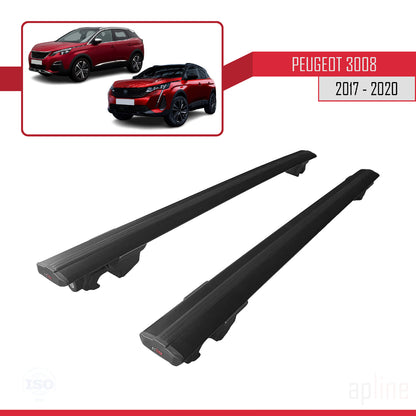 Compatible with Peugeot 3008 II (P84) Pre-Facelift 2017-2020 HOOK Model Car Roof Rack Cross Bar Black Aluminium 2 Bars