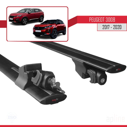 Compatible with Peugeot 3008 II (P84) Pre-Facelift 2017-2020 HOOK Model Car Roof Rack Cross Bar Black Aluminium 2 Bars