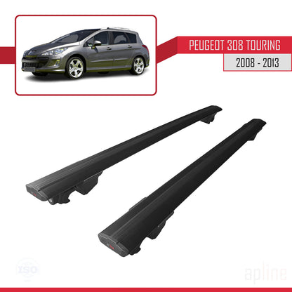 Compatible with Peugeot 308 (T7) SW 2008-2013 HOOK Model Car Roof Rack Cross Bar Black Aluminium 2 Bars