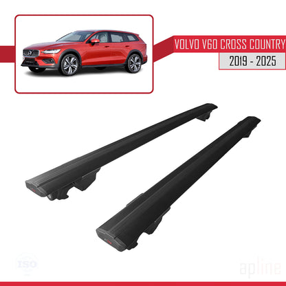 Compatible with Volvo V60 II Cross Country 2019-2025 HOOK Model Car Roof Rack Cross Bar Black Aluminium 2 Bars