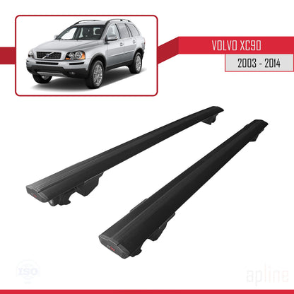 Compatible with Volvo XC90 2003-2014 HOOK Model Car Roof Rack Cross Bar Black Aluminium 2 Bars