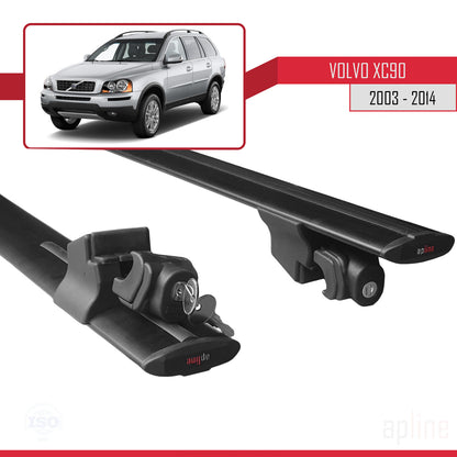 Compatible with Volvo XC90 2003-2014 HOOK Model Car Roof Rack Cross Bar Black Aluminium 2 Bars