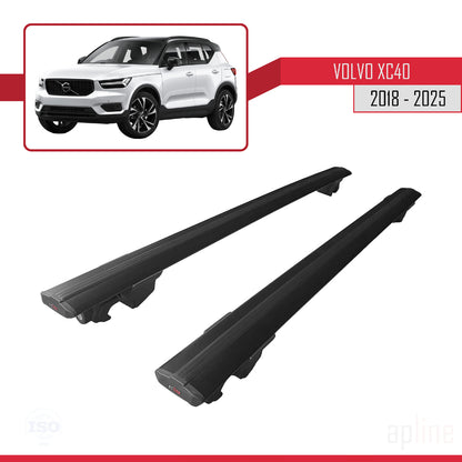Compatible with Volvo XC40 2018-2025 HOOK Model Car Roof Rack Cross Bar Black Aluminium 2 Bars