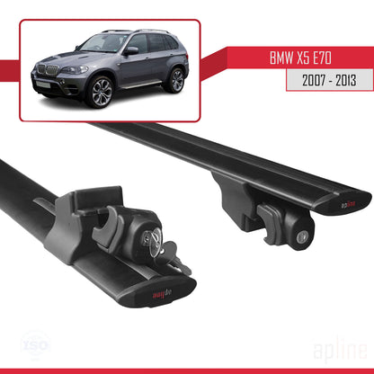 Compatible with BMW X5 (E70) 2007-2013 HOOK Model Car Roof Rack Cross Bar Black Aluminium 2 Bars