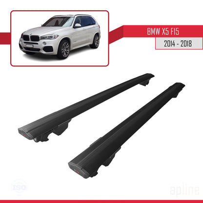 Compatible with BMW X5 (F15) 2014-2018 HOOK Model Car Roof Rack Cross Bar Black Aluminium 2 Bars