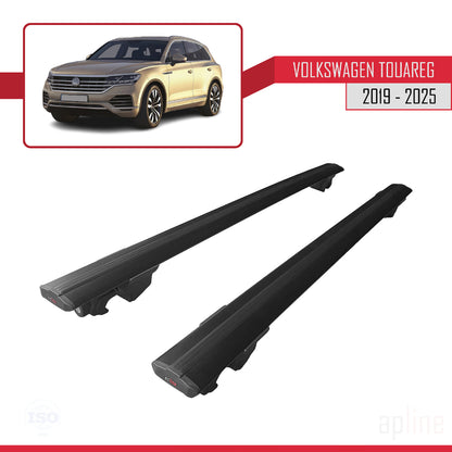 Compatible with Volkswagen Touareg 3 (CR) 2019-2025 HOOK Model Car Roof Rack Cross Bar Black Aluminium 2 Bars