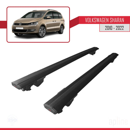 Compatible with Volkswagen Sharan 2 (7N) 2010-2022 HOOK Model Car Roof Rack Cross Bar Black Aluminium 2 Bars
