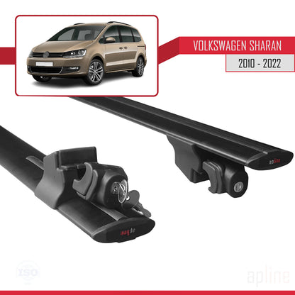 Compatible with Volkswagen Sharan 2 (7N) 2010-2022 HOOK Model Car Roof Rack Cross Bar Black Aluminium 2 Bars