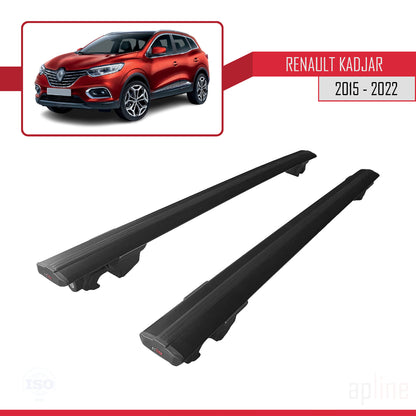 Compatible with Renault Kadjar 2015-2022 HOOK Model Car Roof Rack Cross Bar Black Aluminium 2 Bars