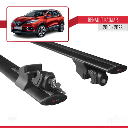 Compatible with Renault Kadjar 2015-2022 HOOK Model Car Roof Rack Cross Bar Black Aluminium 2 Bars