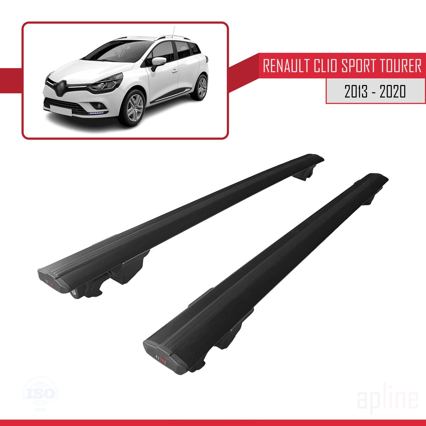 Compatible with Renault Clio 4 ST 2013-2020 HOOK Model Car Roof Rack Cross Bar Black Aluminium 2 Bars