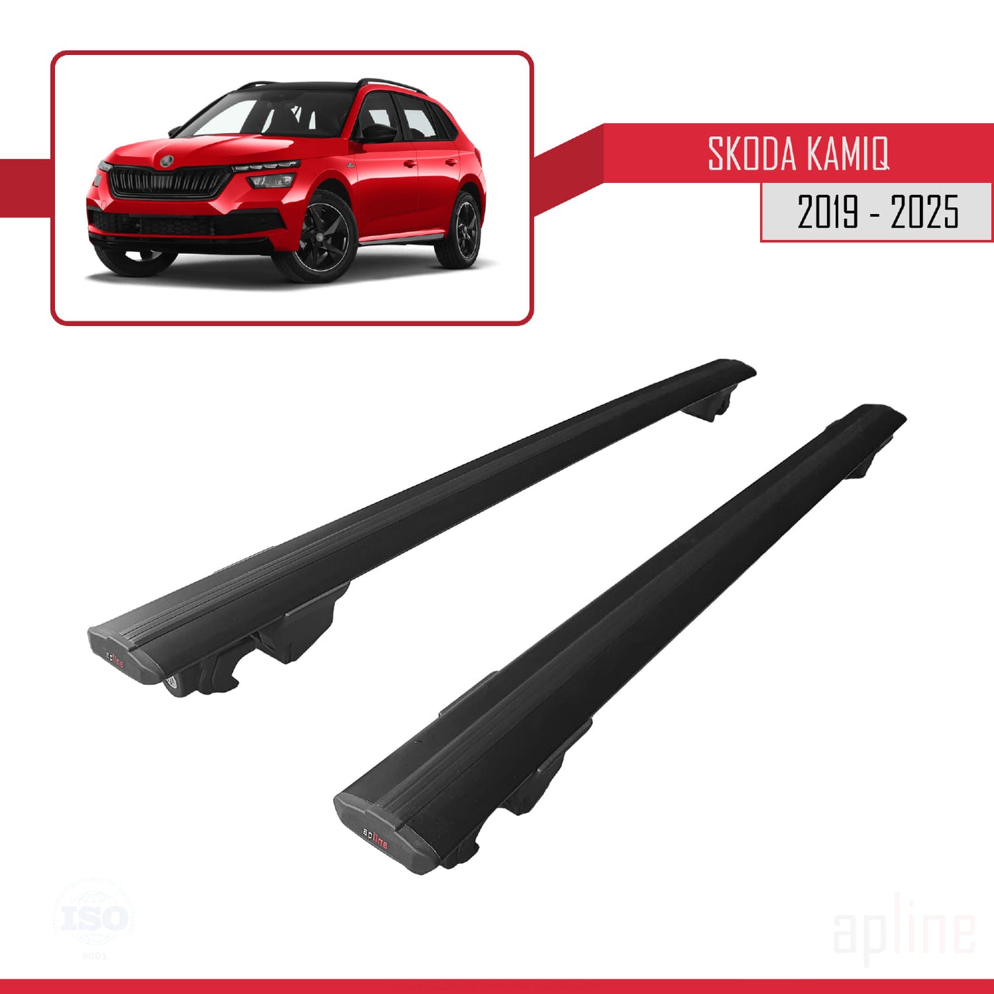 Compatible with Skoda Kamiq 2019-2025 HOOK Model Car Roof Rack Cross Bar Black Aluminium 2 Bars