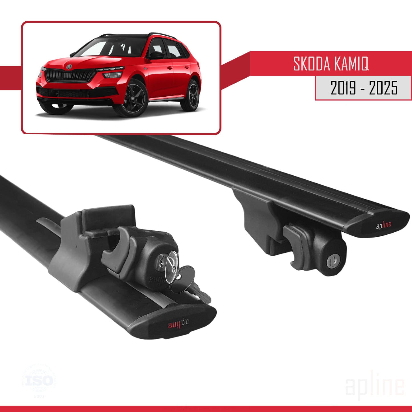 Compatible with Skoda Kamiq 2019-2025 HOOK Model Car Roof Rack Cross Bar Black Aluminium 2 Bars