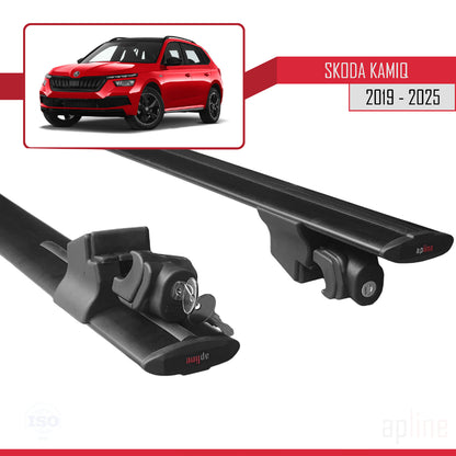 Compatible with Skoda Kamiq 2019-2025 HOOK Model Car Roof Rack Cross Bar Black Aluminium 2 Bars