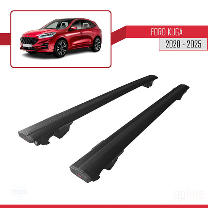 Compatible with Ford Kuga 3 (CX482) 2020-2025 HOOK Model Car Roof Rack Cross Bar Black Aluminium 2 Bars