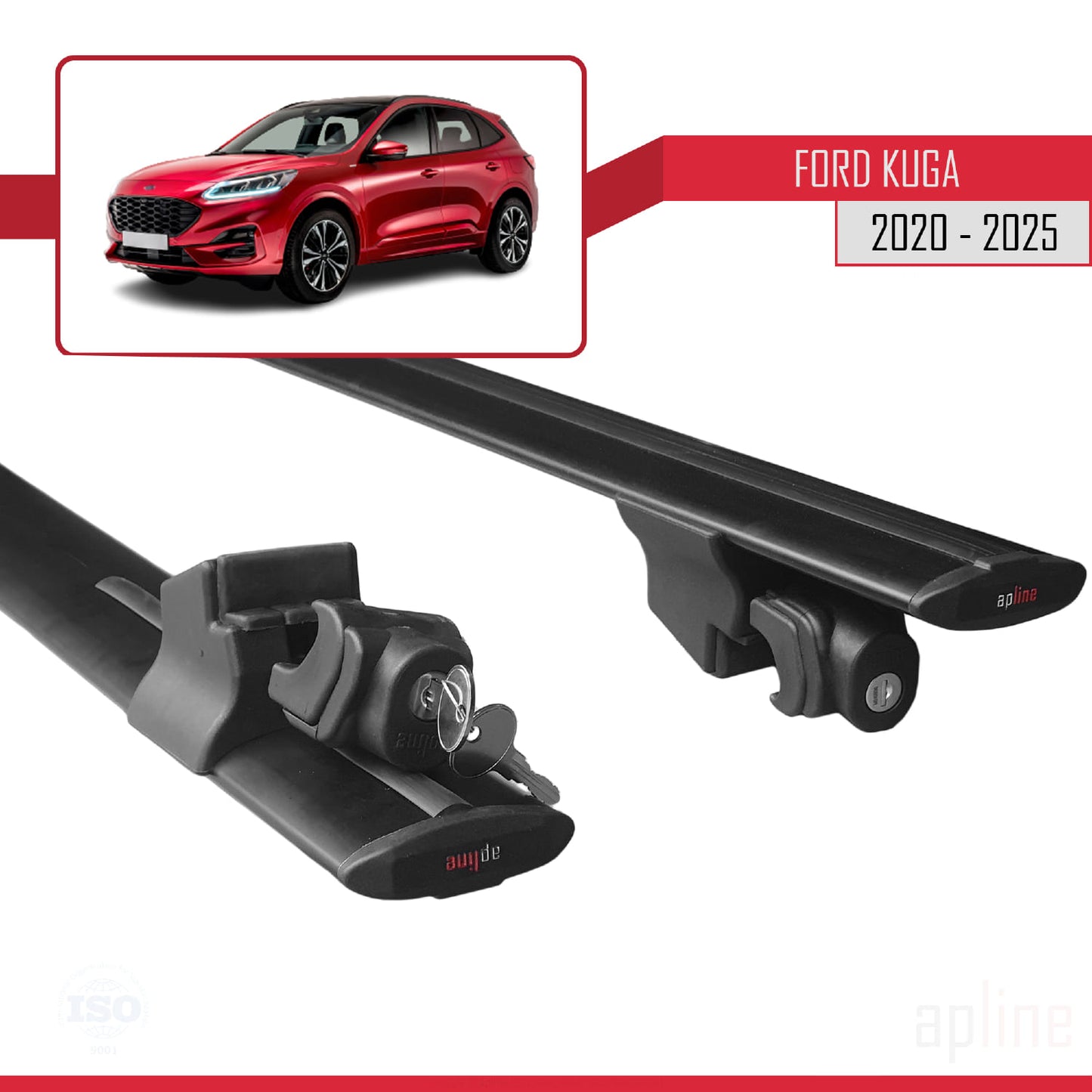 Compatible with Ford Kuga 3 (CX482) 2020-2025 HOOK Model Car Roof Rack Cross Bar Black Aluminium 2 Bars