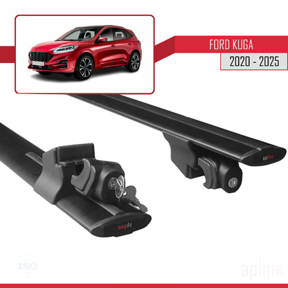 Compatible with Ford Kuga 3 (CX482) 2020-2025 HOOK Model Car Roof Rack Cross Bar Black Aluminium 2 Bars