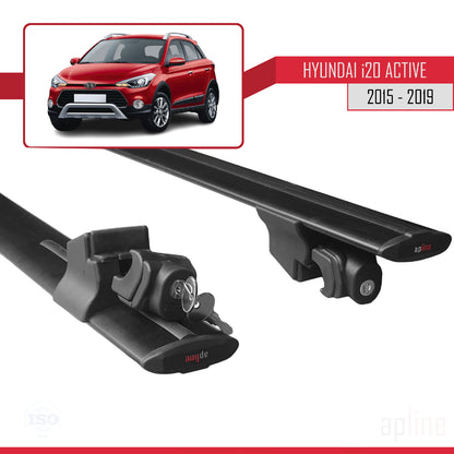 Compatible with Hyundai i20 II Active 2015-2019 HOOK Model Car Roof Rack Cross Bar Black Aluminium 2 Bars