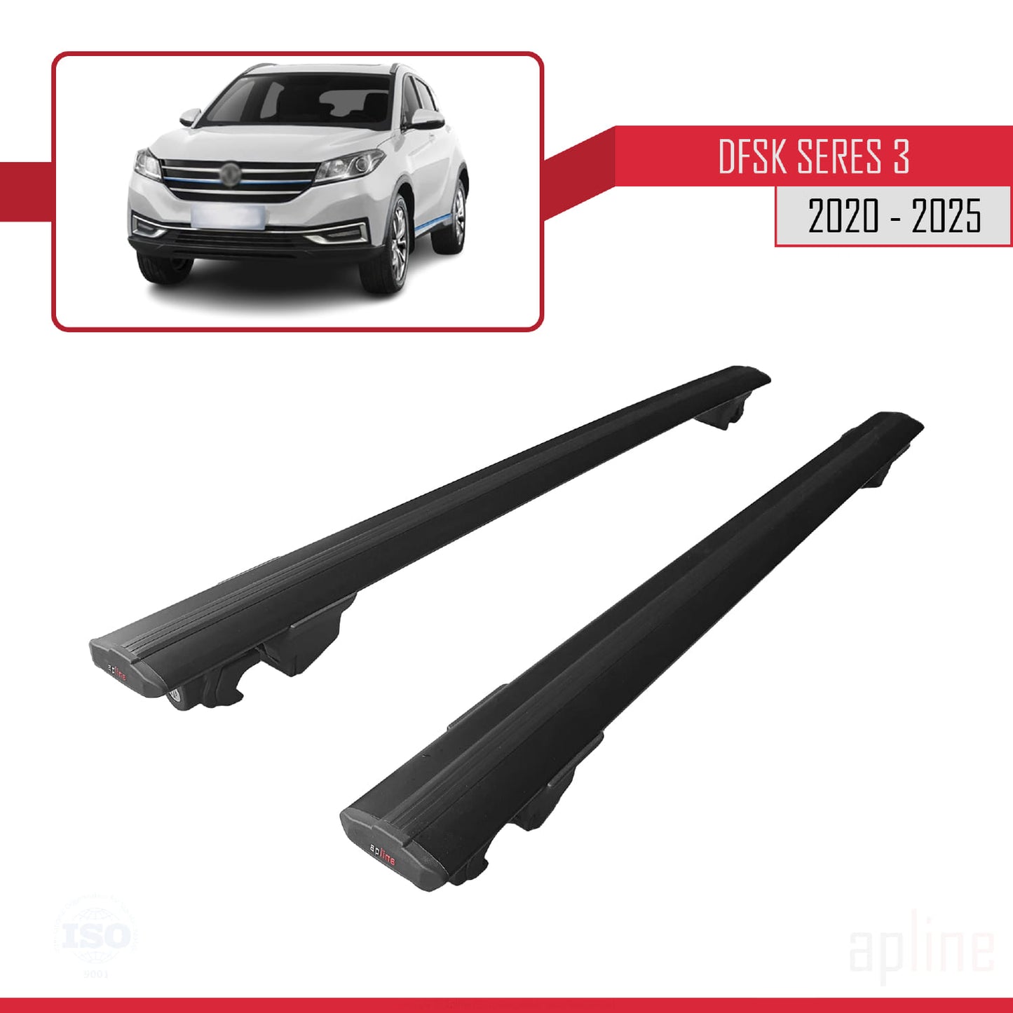 Compatible with DFSK Seres 3 2021-2025 HOOK Model Car Roof Rack Cross Bar Black Aluminium 2 Bars