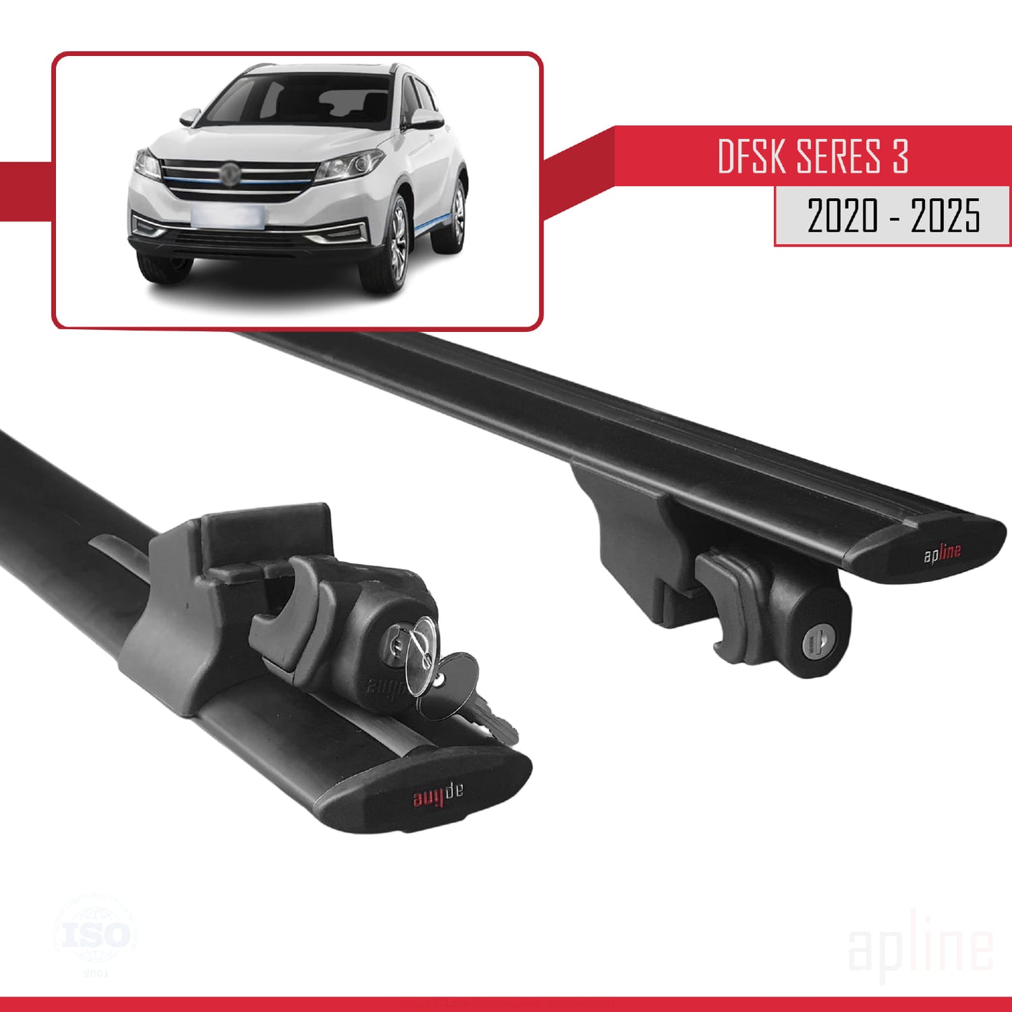 Compatible with DFSK Seres 3 2021-2025 HOOK Model Car Roof Rack Cross Bar Black Aluminium 2 Bars