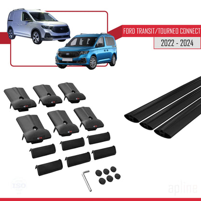 Compatible with Ford Transit/Tourneo Connect 3 2022-2025 Fly Model Car Roof Rack Cross Bar Black Aluminium 3 Bars
