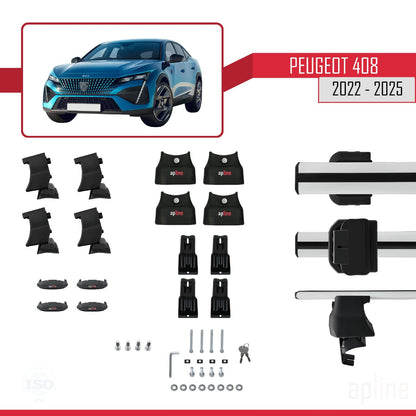 Compatible with Peugeot 408 (P54) 2022-2025 ACE-4 Car Roof Rack Cross Bar Grey Aluminium 2 Bars