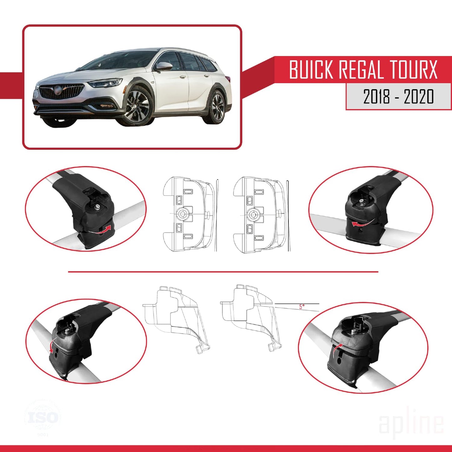 Compatible with Buick Regal TourX 2018-2020 ACE-2 Car Roof Rack Cross Bar Grey Aluminium 2 Bars