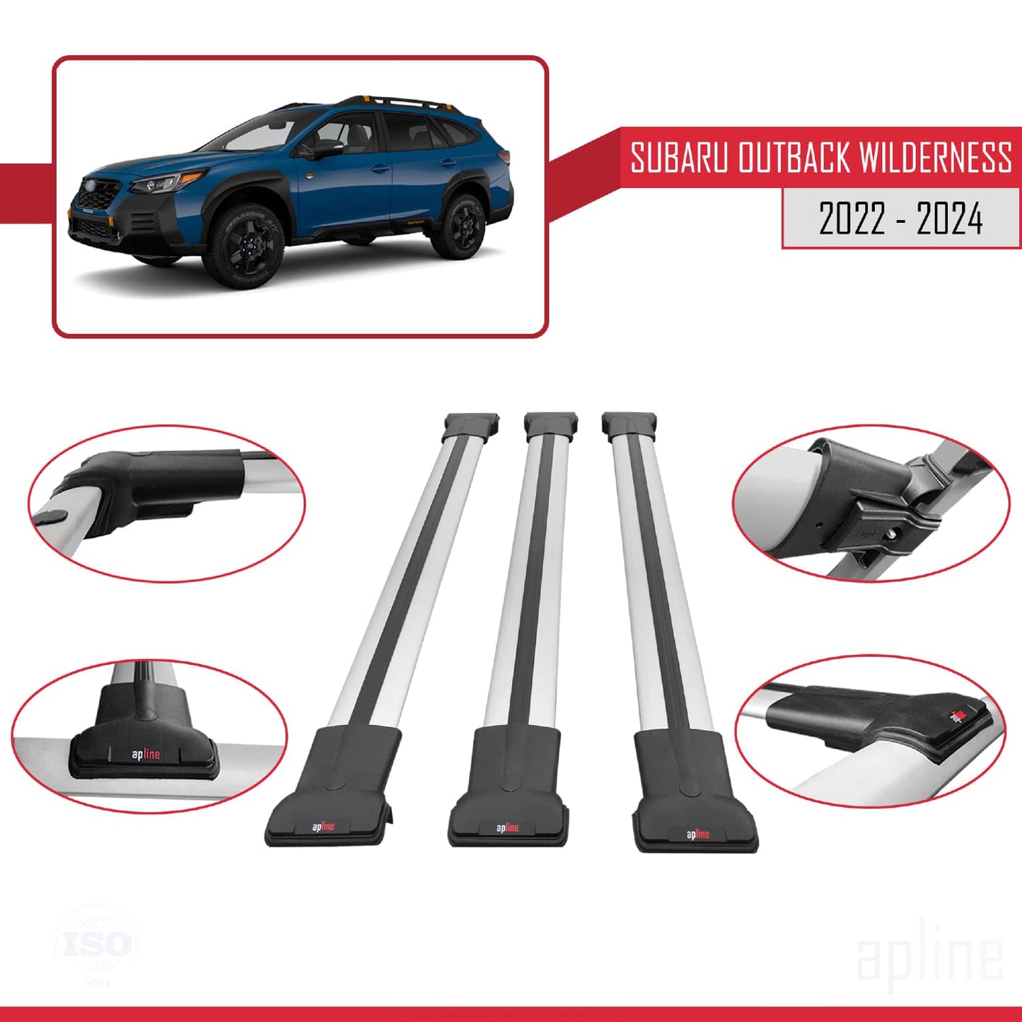 Compatible with Subaru Outback Wilderness 2022-2024 Fly Model Car Roof Rack Cross Bar Grey Aluminium 3 Bars