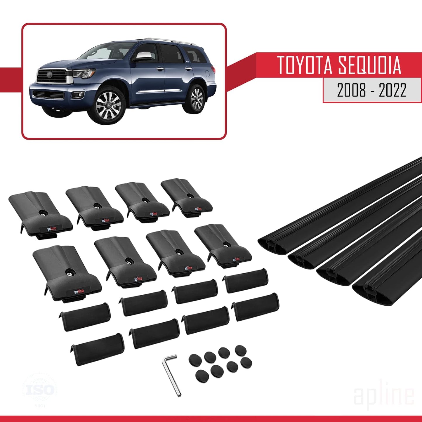 Compatible with Toyota Sequoia 2008-2022 Fly Model Car Roof Rack Cross Bar Black Aluminium 4 Bars