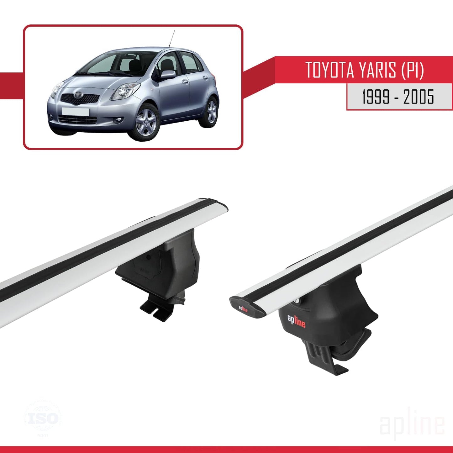 Compatible with Toyota Yaris (XP10) 1999-2005 ACE-4 Car Roof Rack Cross Bar Grey Aluminium 2 Bars