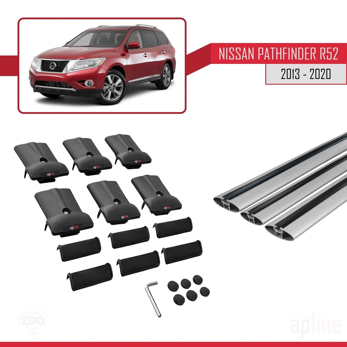 Compatible with Nissan Pathfinder 4 (R52) 2013-2020 Fly Model Car Roof Rack Cross Bar Grey Aluminium 3 Bars