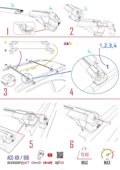Compatible with Skoda Fabia (6Y) SW 2000-2006 ACE-1 Car Roof Rack Cross Bar Black Aluminium 2 Bars
